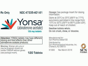 醋酸阿比特龙片Abiraterone Acetate（Yonsa 125mg Tablets）