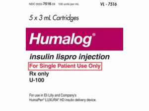 赖脯胰岛素注射液(Humalog 100U/ml CRT 5X3ml)说明书