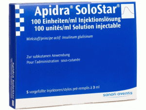 谷赖胰岛素预填充注射器(Apidra Solostar Injektionslösung 100E/ml 3ml)